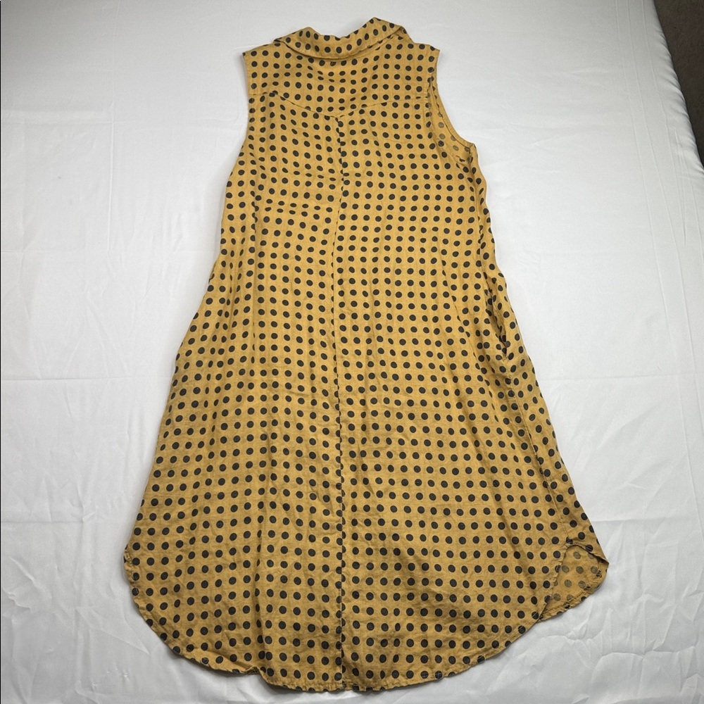 Rosemarine Linen Polka Dot Made in Italy Shirt Dress Size XS mustard gold black - Picture 6 of 6